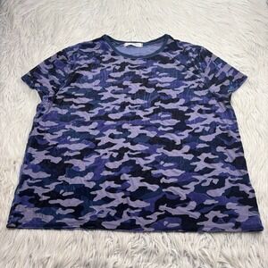 Free People We The Free Women's S Blue Velvet‎ Burnout Camo Teddy Tee Boho Urban